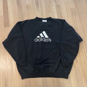 Adidas Vintage Washed Black Oversized Crewneck Sweatshirt